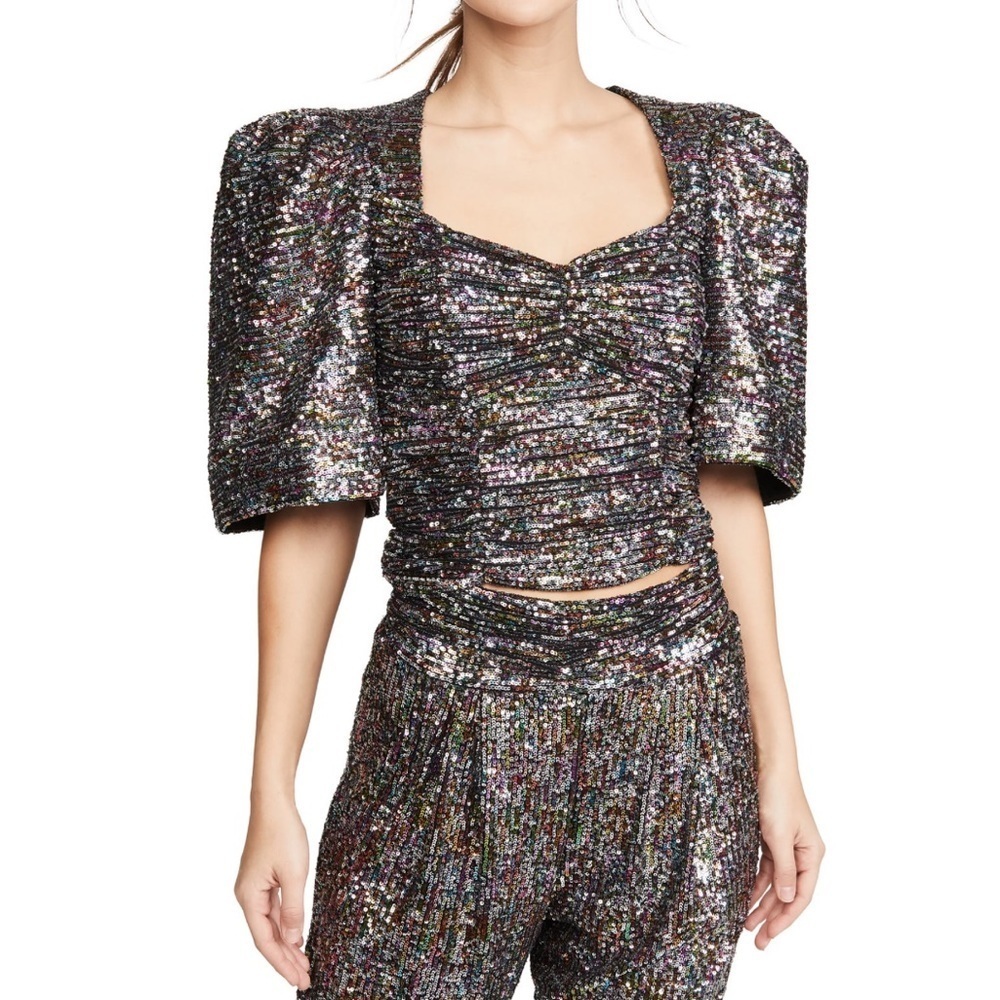 IORANE CONFETTI SEQUIN‎ CROPPED TOP SZ L